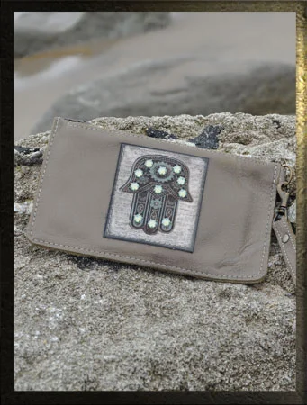 Zip Wallet (Pewter Leather, Hamsa Image)