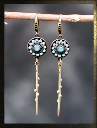 Earrings w/ Vintage Stones (Delicate Thorn Drop with Turquoise & Pacific Opal Crystals)