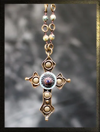 Thorn Cross Necklace w/ Pacific Opal & Aqua Vintage Stones