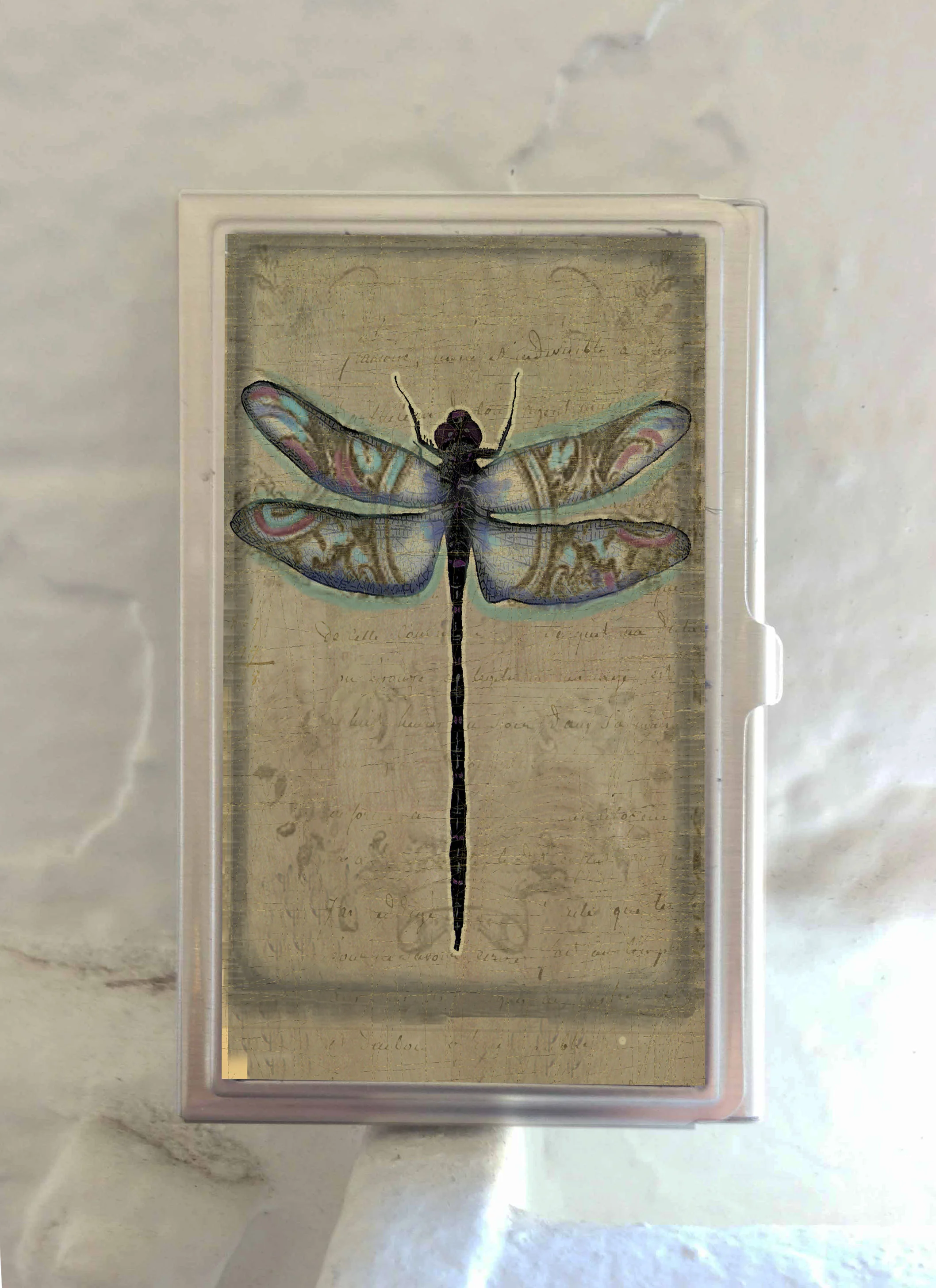 Leather Front ID Case (Vintage Dragonfly)