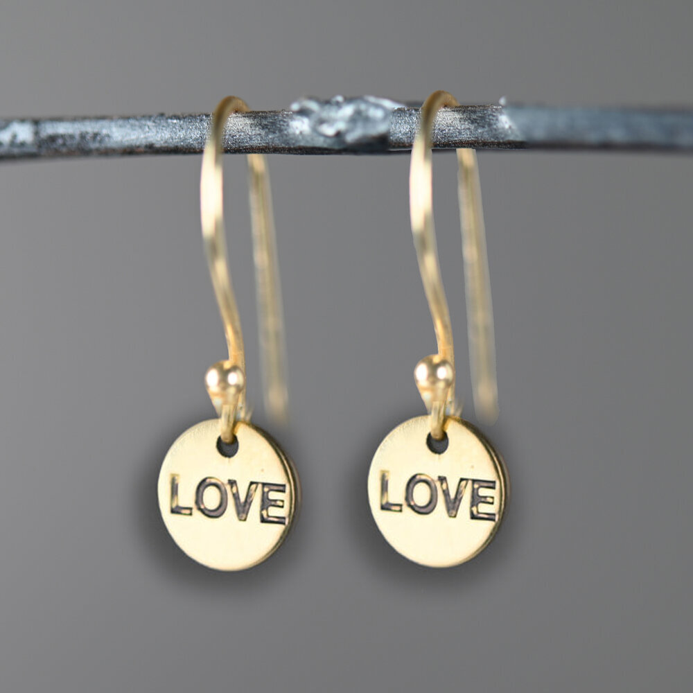 Brass Hand Stamped Love Earrings — KBD Studio