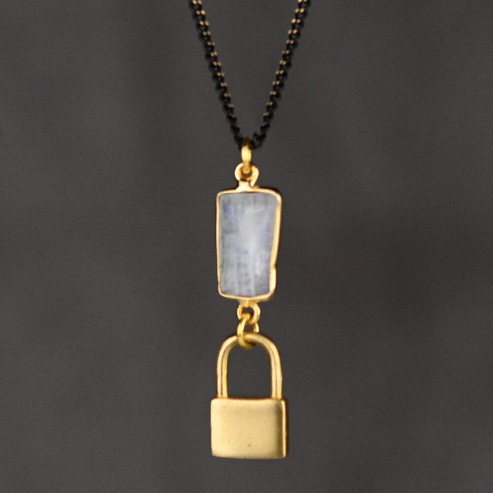 Brass Lock & Gem Stone Necklace — KBD Studio