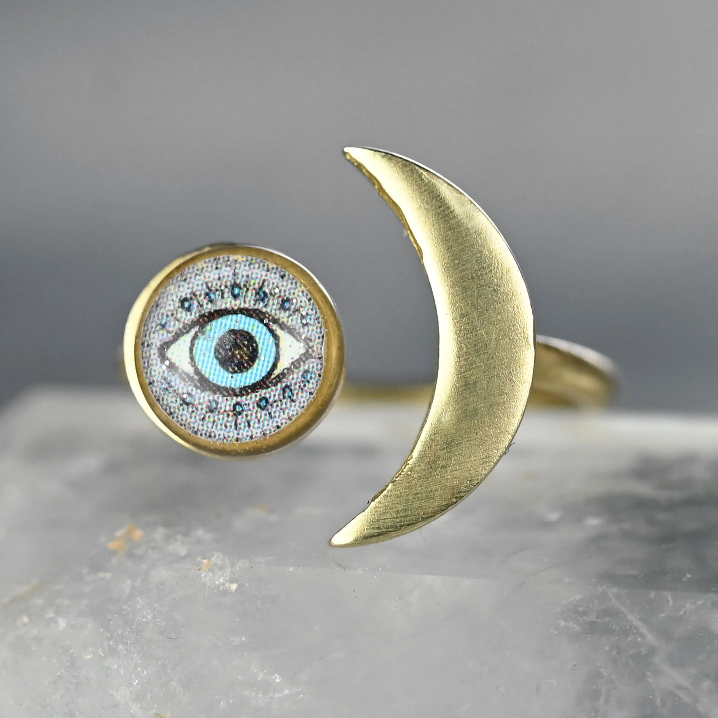 Adjustable Brass Ring w/ Picture and Moon Sliver (Eye) — KBD
