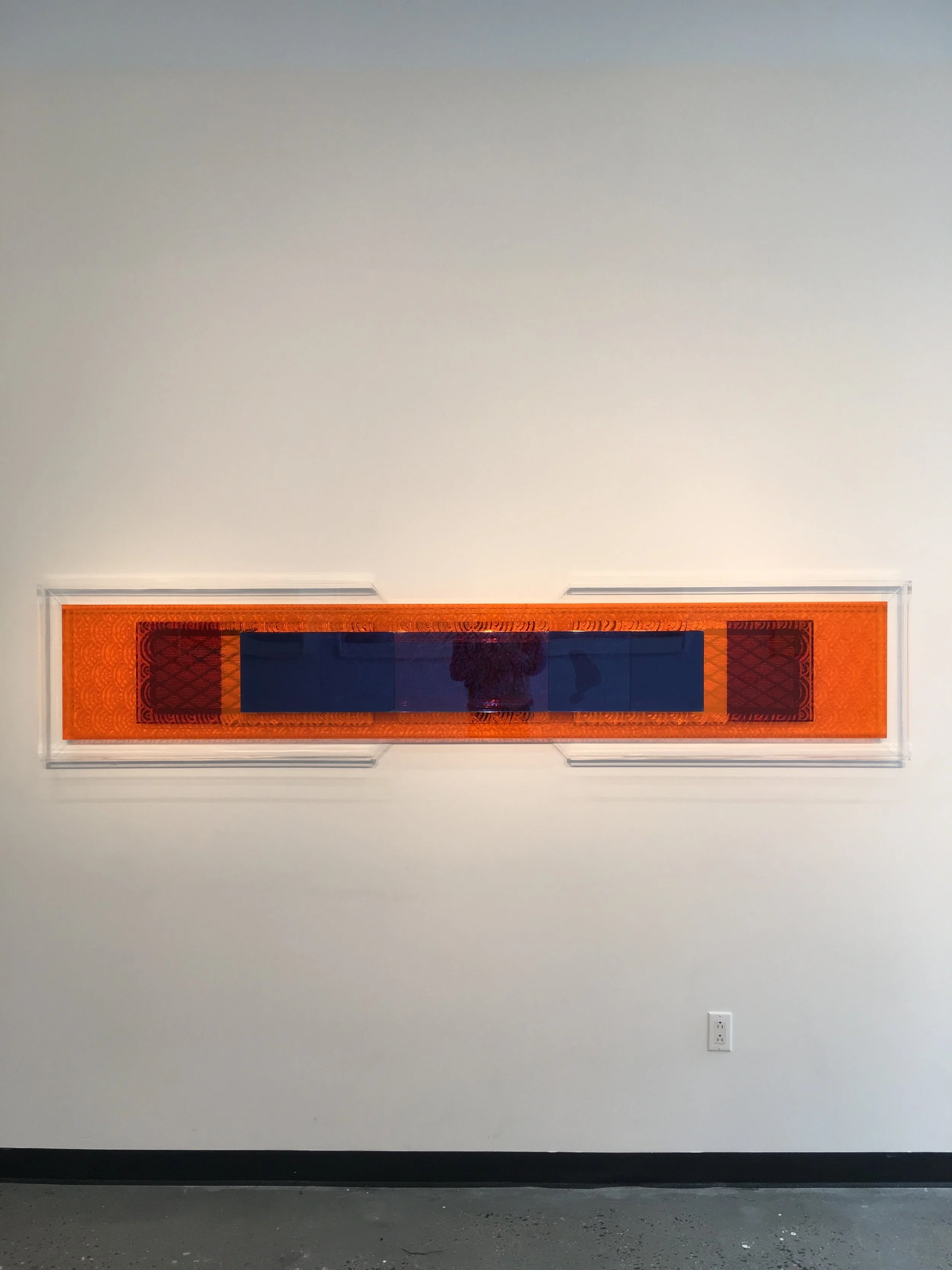 Ichigo Ichi -  Hand Etched Plexiglass with Shadows and Reflections Framed in Plexiglass - 2018 - 22” x 102” x 5.5”