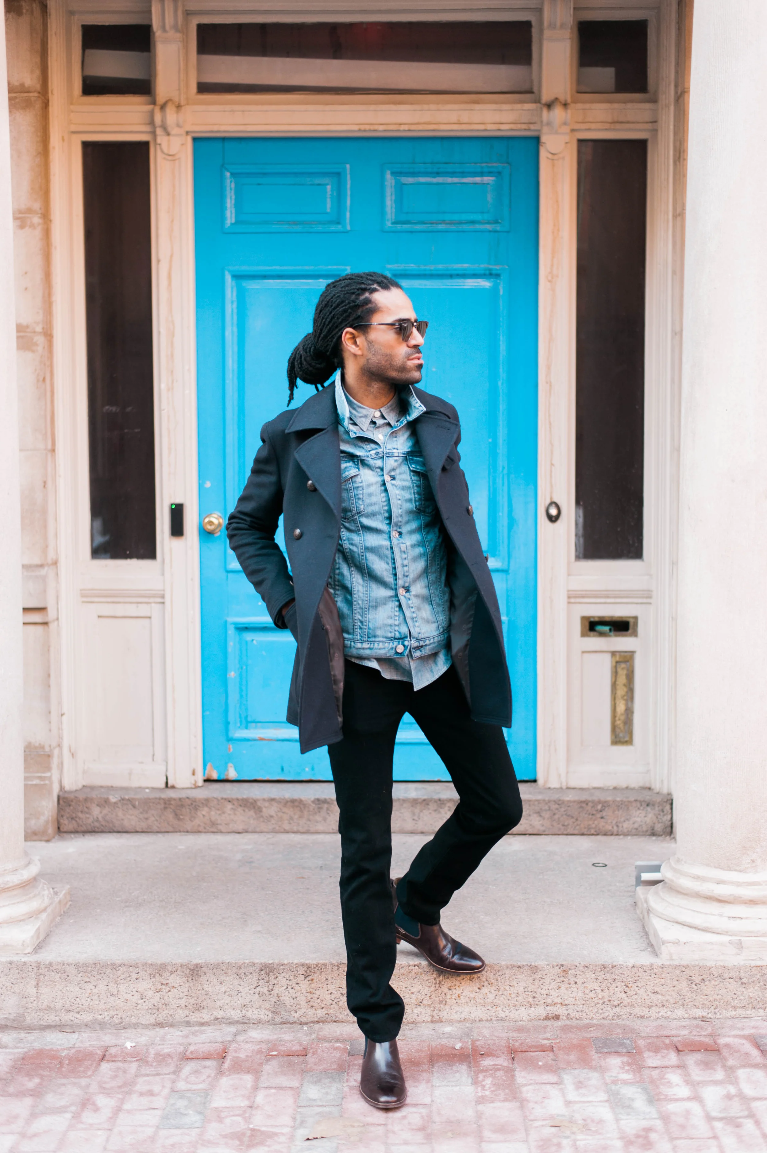 denim jacket under peacoat