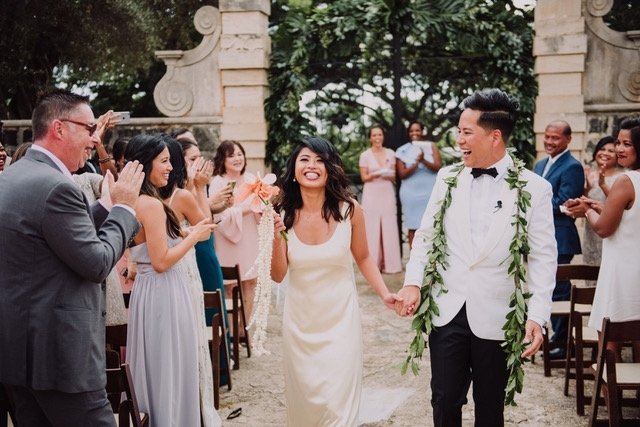 The moment after 'I do'! 
🥂 Cheers to a future as radiant as this day. 

Photography: @christiephamphotography
Florals: @meidayhawaii
Venue: @lapietraschool
Rentals: @pacificpartyrentals
HMU: @faceartbeauty

#WeddingBliss #NewlywedMoments #LoveInEve