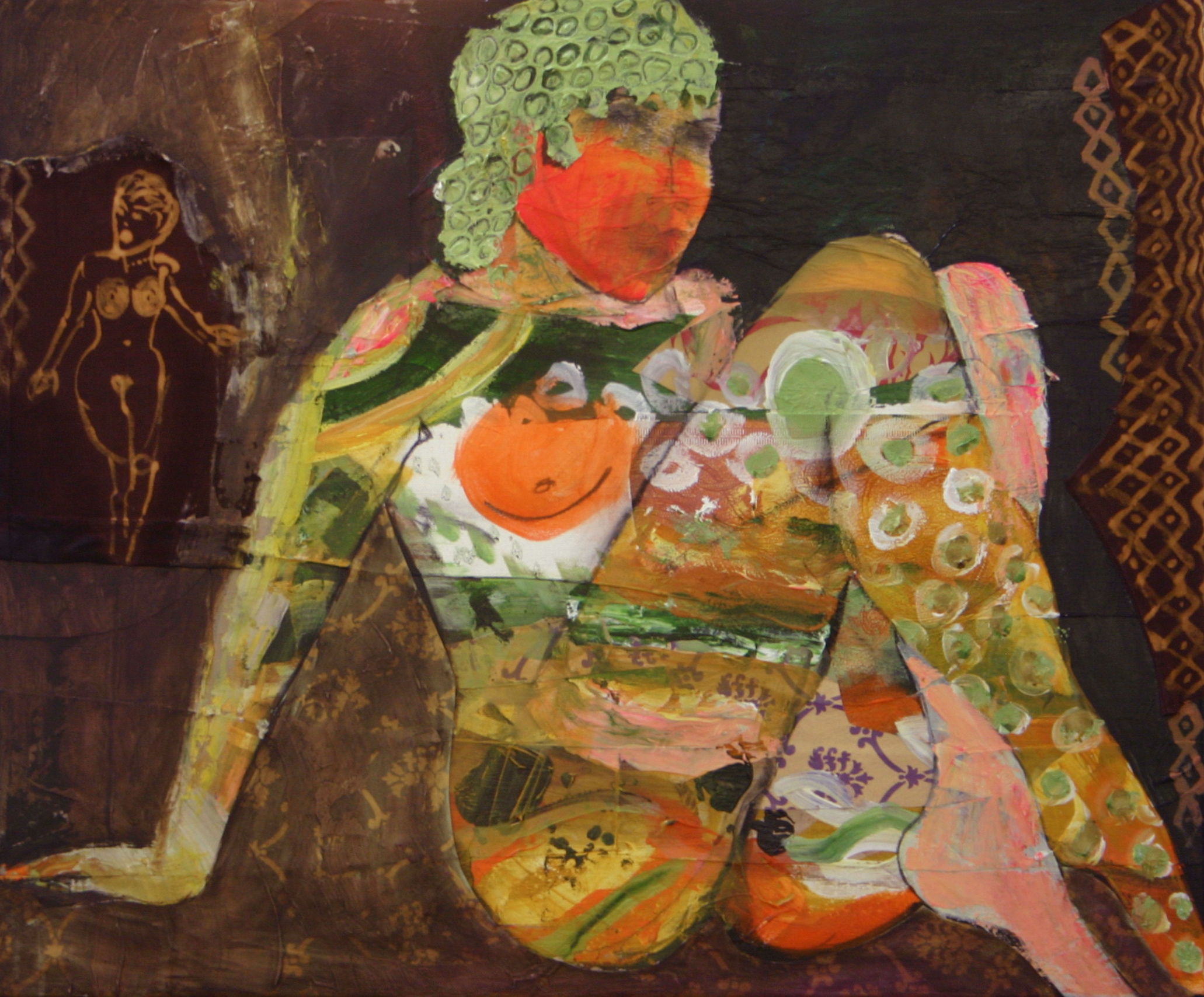Having Fun 1, Acrylic/ Collage/ Textiles on Canvas, 60 x 50 cm, 2014.