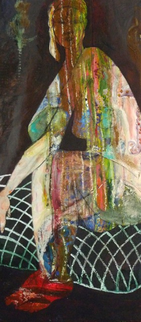 Waiting, Acrylic/ Oil/ Collage on Canvas, 65 x 140 cm. 2014