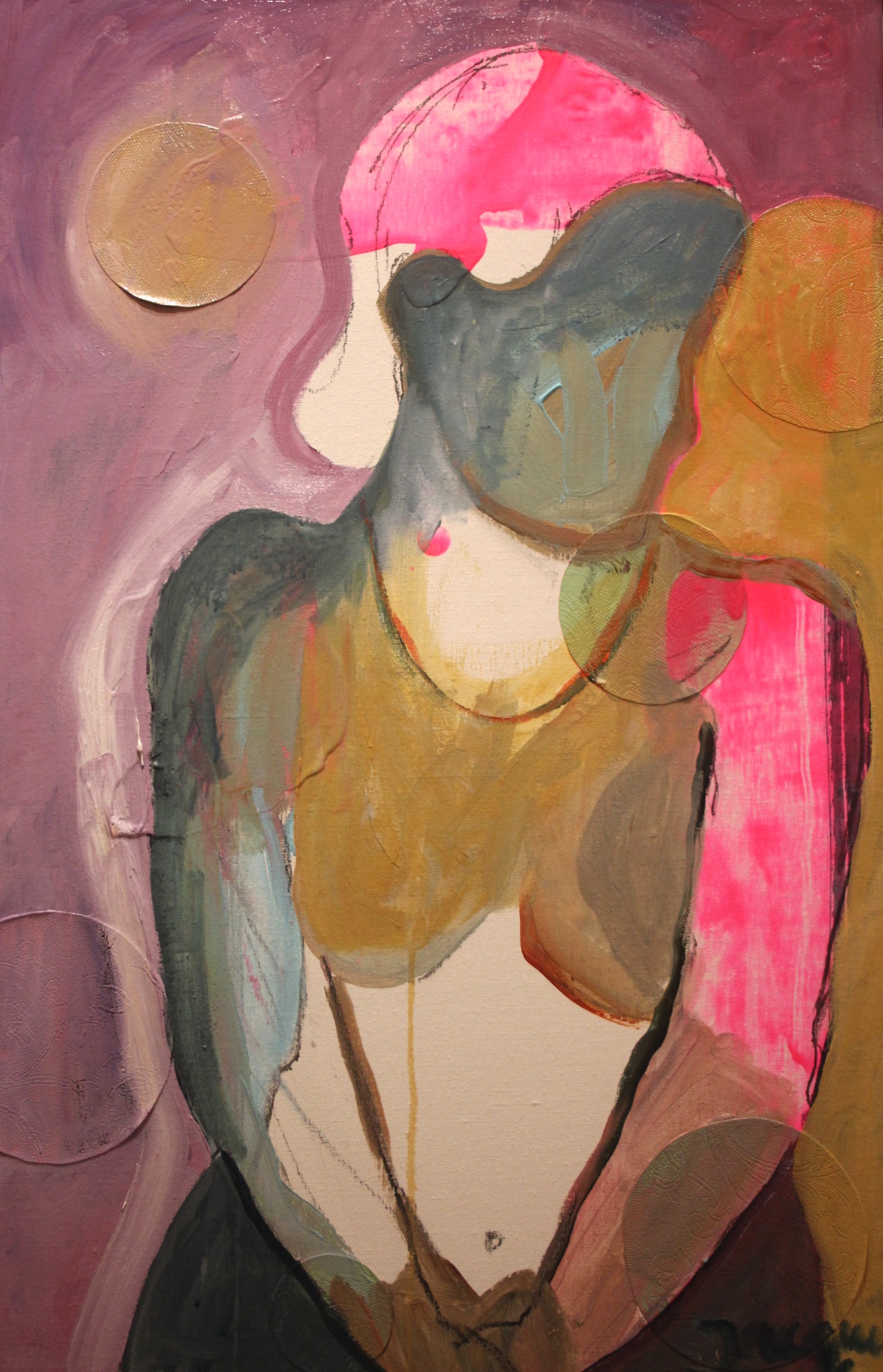 Shy, acrylic, oil and collage on canvas, 70x45 cm. 2016