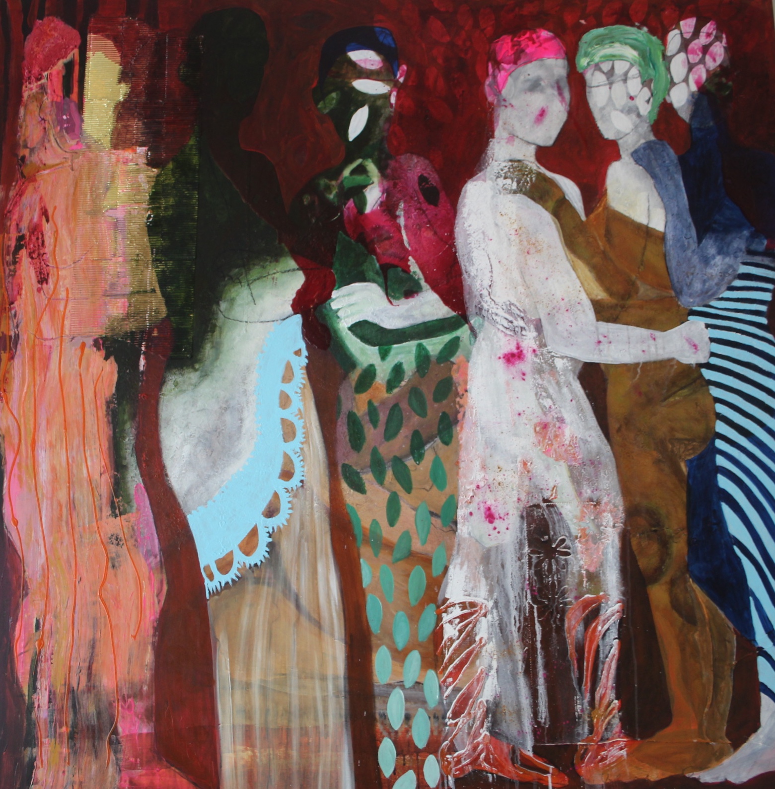 Together, acrylic, oil and collage on canvas 145x145 cm. 2016