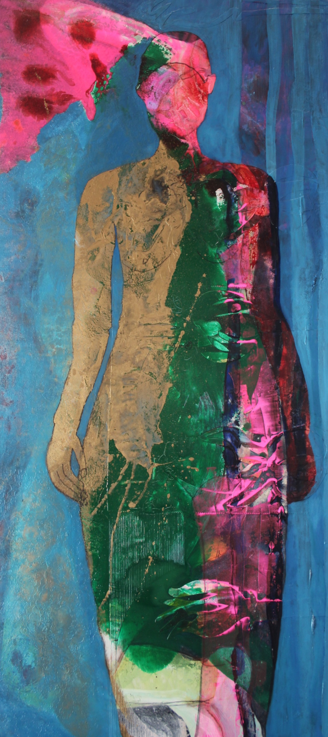 Brainwave, acrylic, oil and collage on canvas 70x150x3cm. 2016