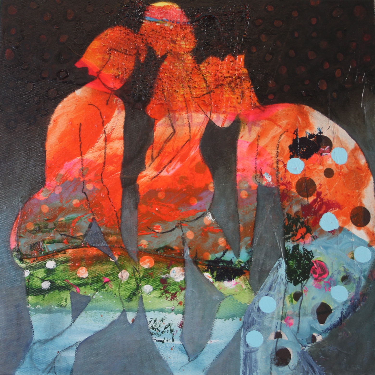 Fun, acrylic,oil and collage on canvas 50x50x3 cm. 2016
