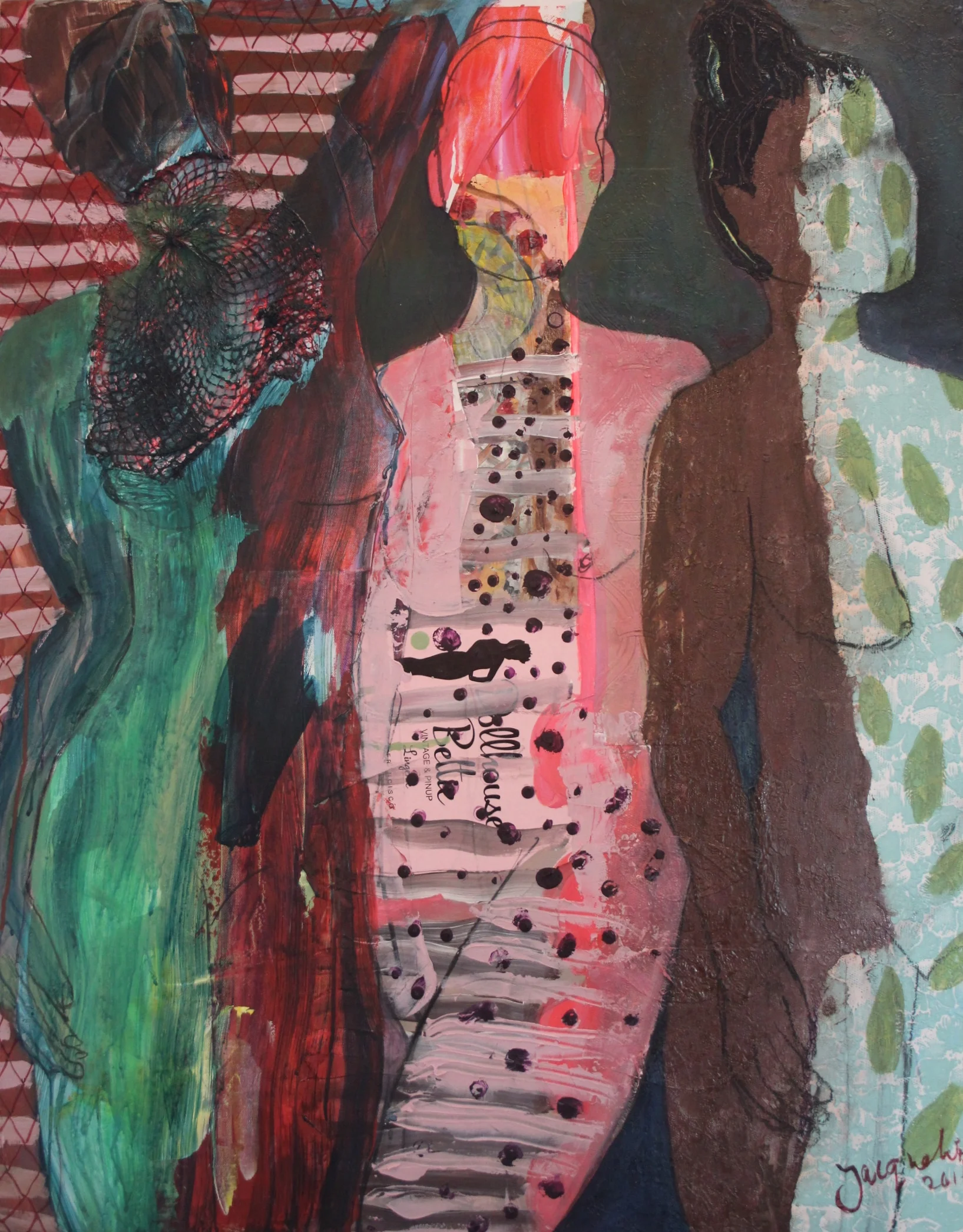 Dollhouse Bettie, acrylic, oil and collage on canvas 100x80cm. 2016 Sold