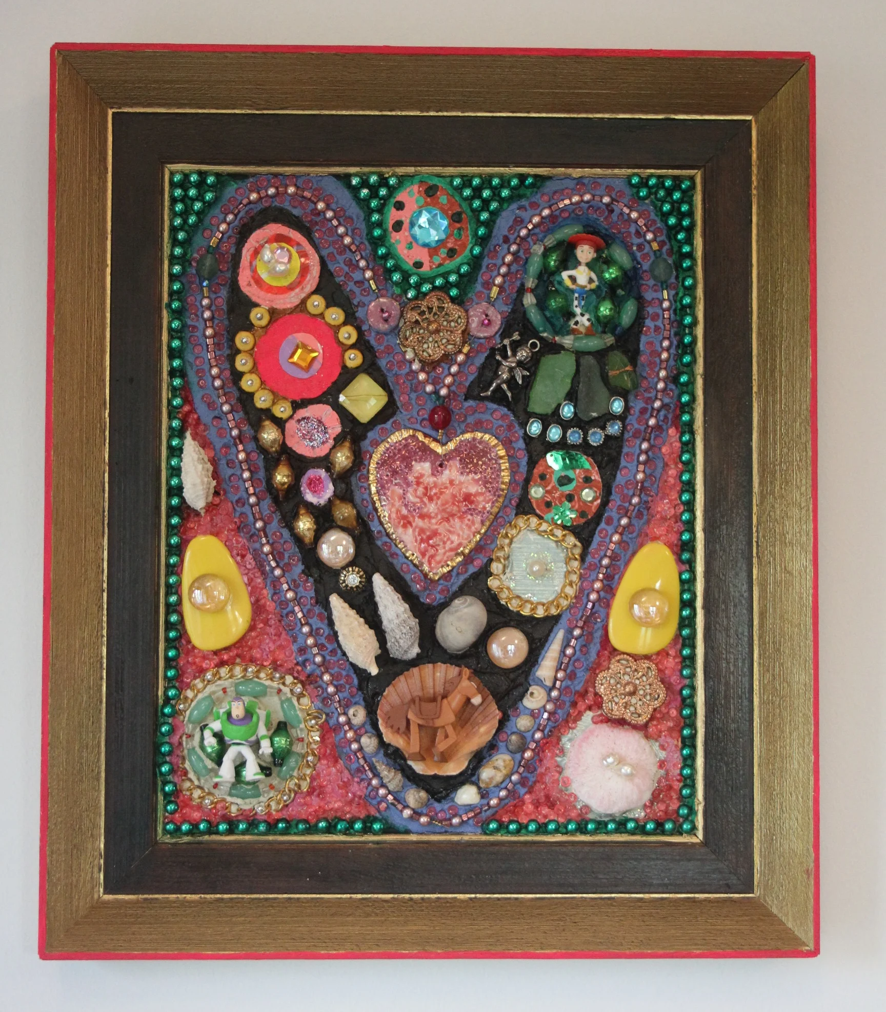 Love, collage on wood, ceramics, beats toy's 38x45 cm. 2017