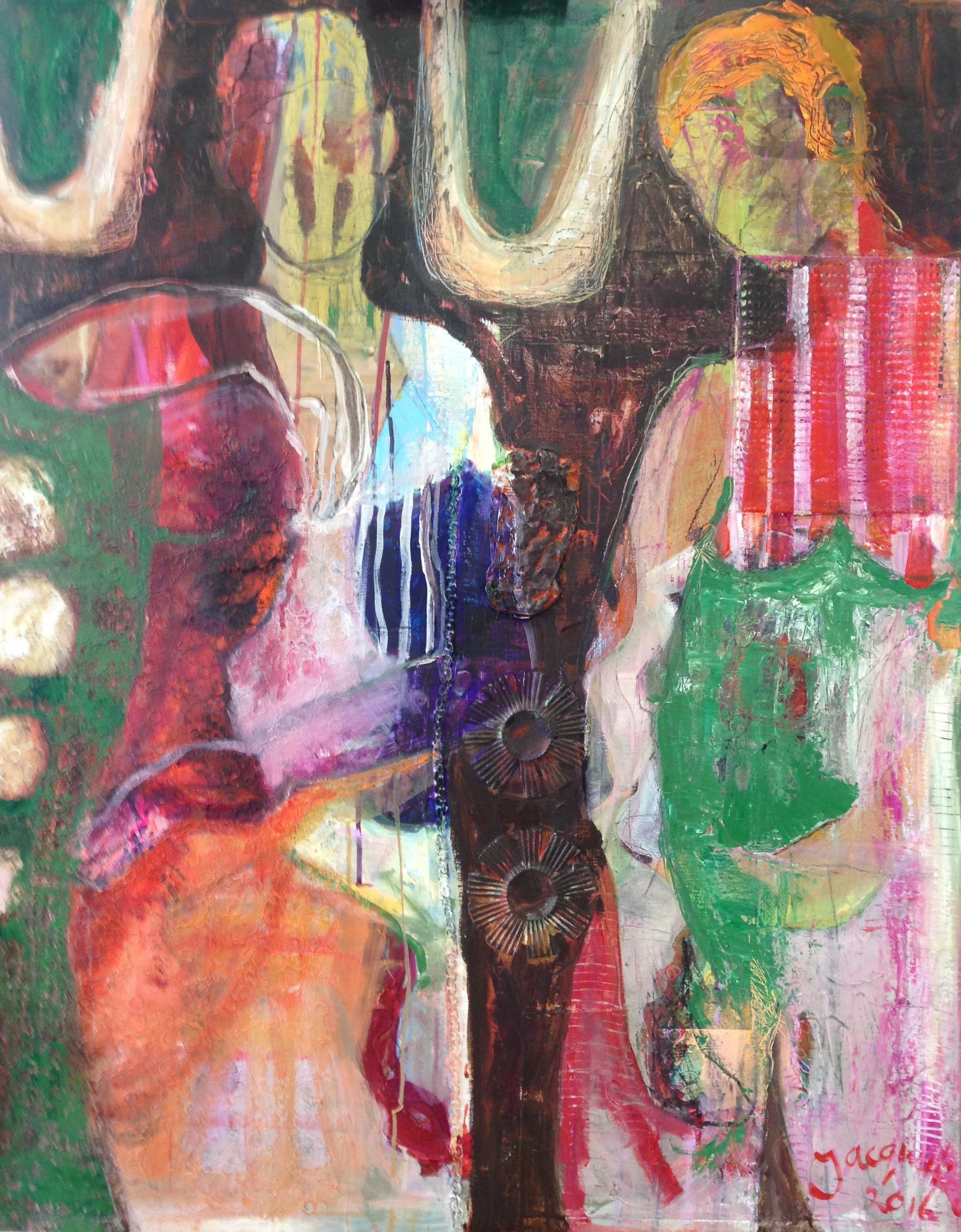 Close encounter, acrylic, oil and collage on canvas, 100x80x3 cm. 2016 Sold