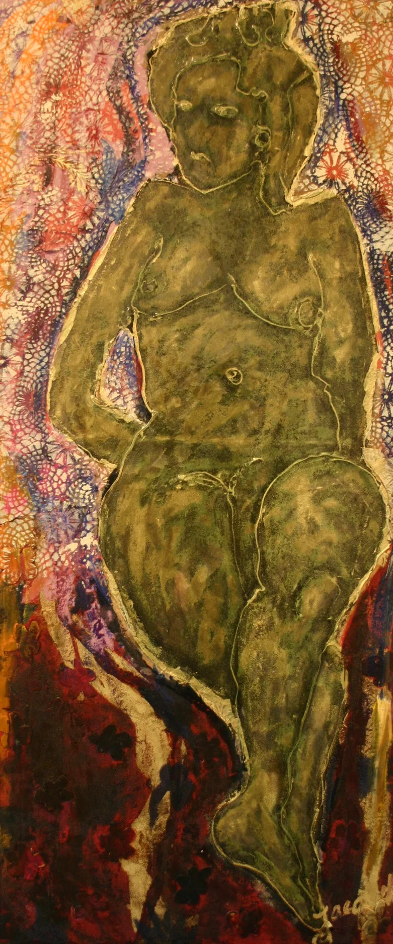 Roxanne, acrylic, collage and epoxy on canvas 120x 65cm. framed 2014
