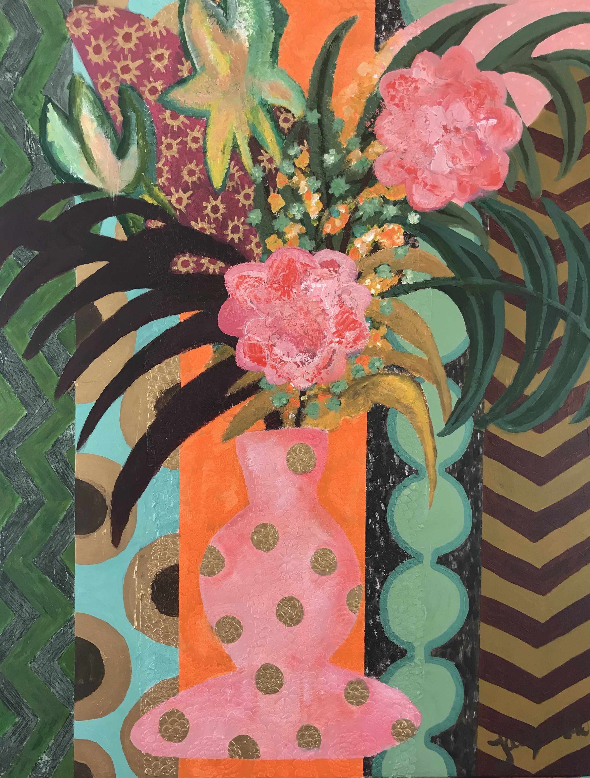 Flower party 2, acrylic, oil on canvas 80x60 cm. 2018