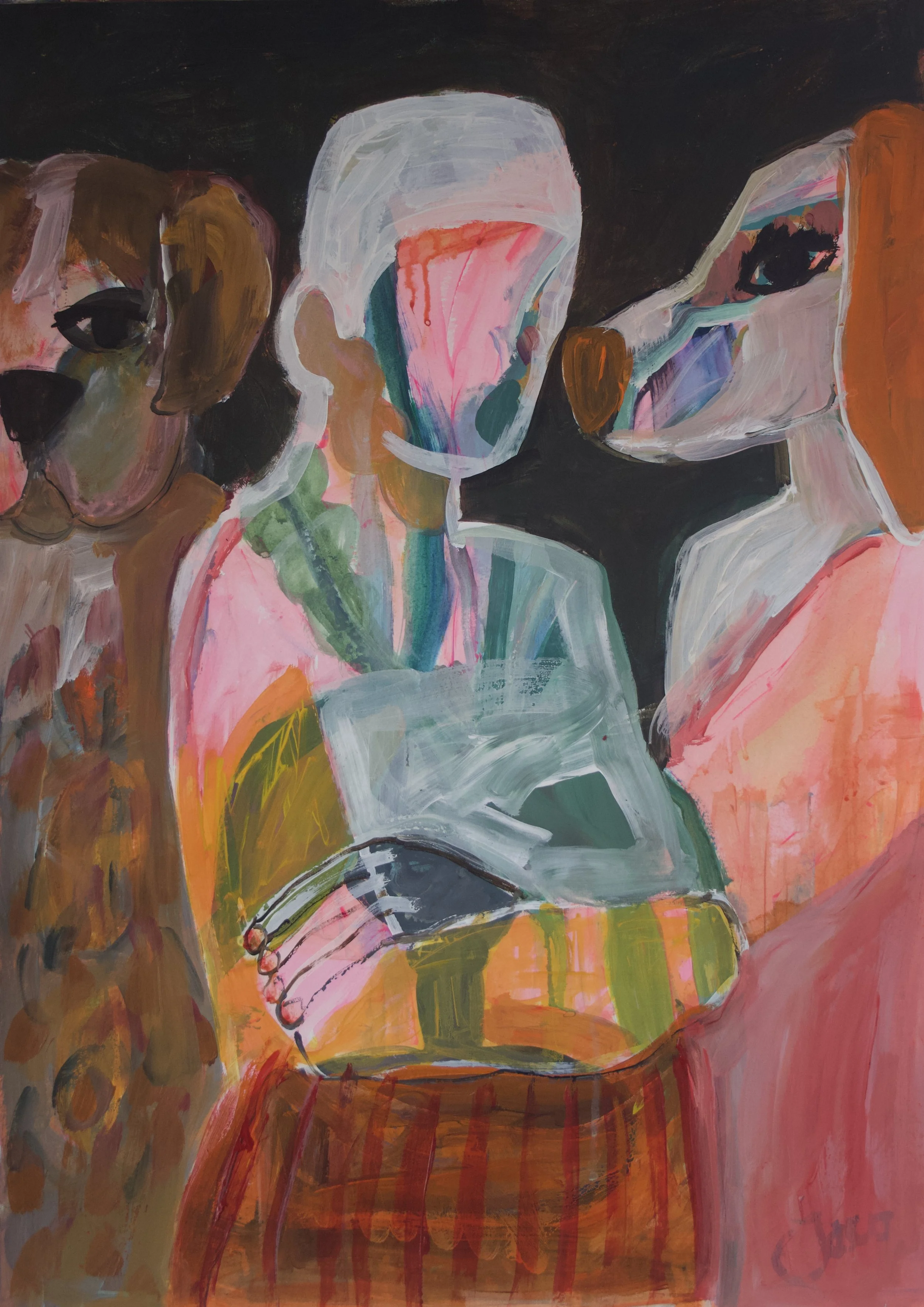 Buddy, Bailey and me 2, acrylic on paper, 70x50 cm. 2018
