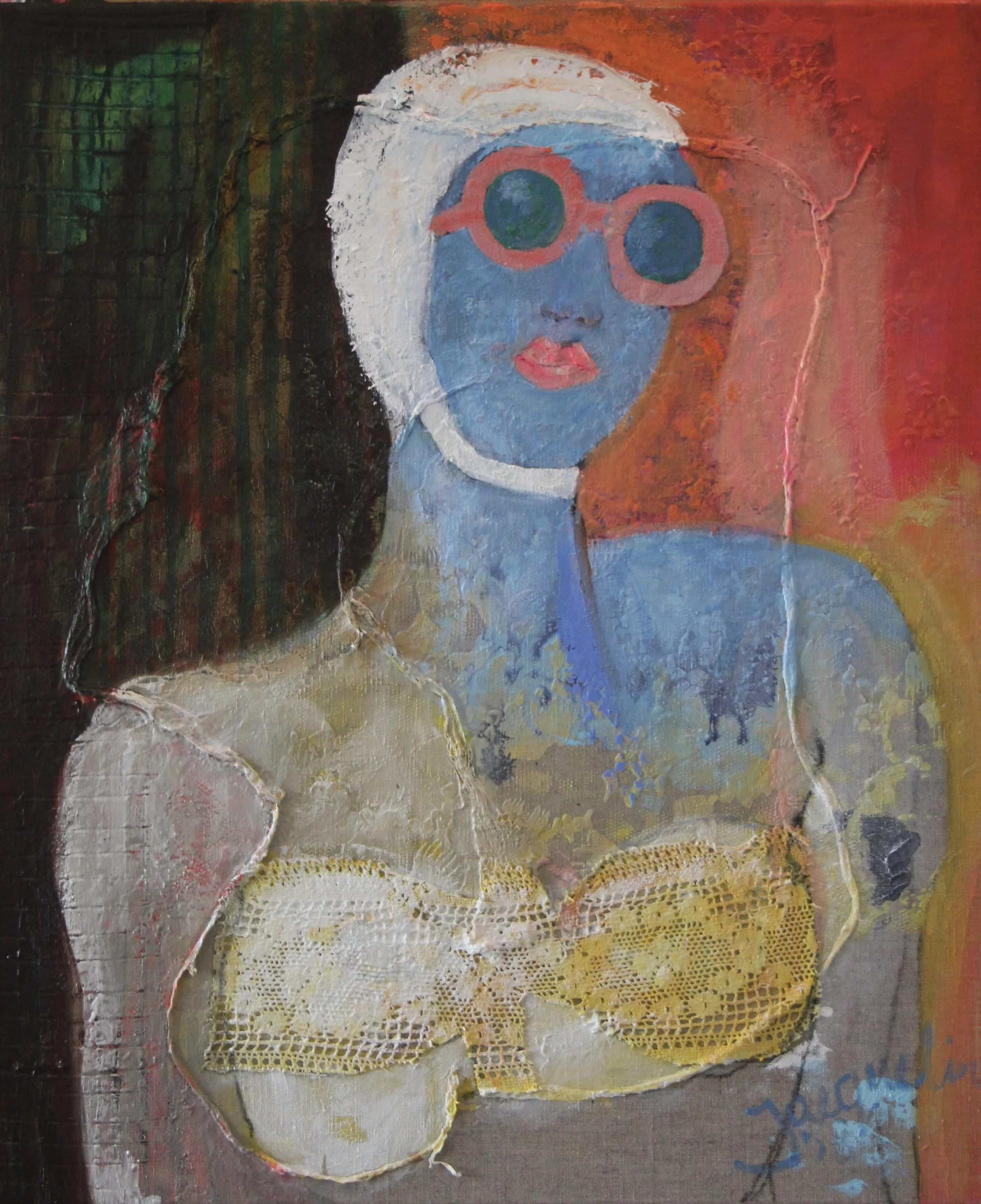 Caroline, acrylic, oil and collage on canvas, 60x50x4 cm. 2018 sold