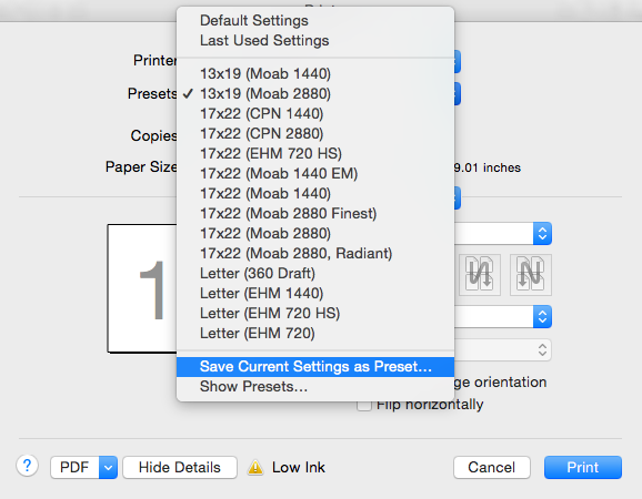 Select "Save Current Settings as Preset..." I have a lot of presets!