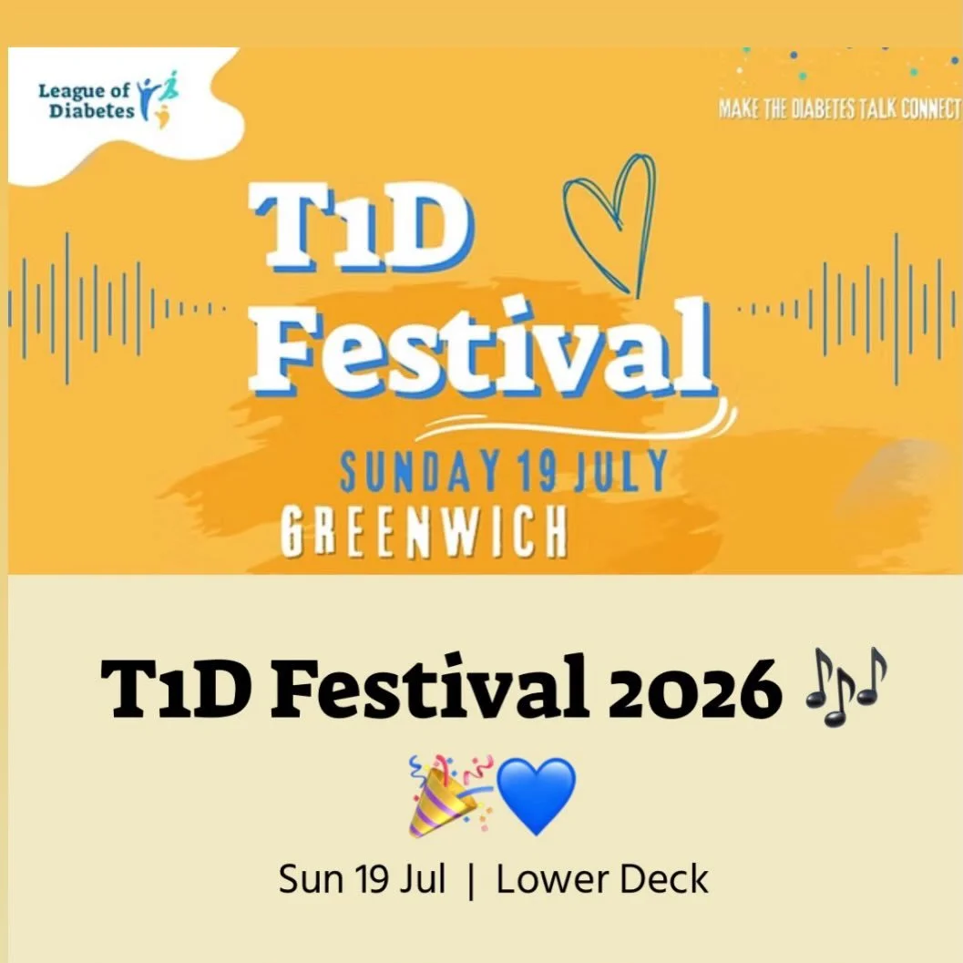 Join us at this fantastic, vibrant community event:

Type 1 Festival
Sunday 19th July
12 pm - 5:30pm
Lower Deck
30 Park Row
Greenwich 

Tickets available here:
https://www.leagueofdiabetes.org/event-details/t1dfestival2026