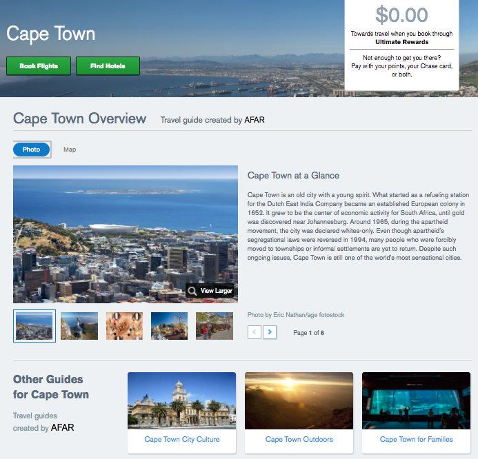 Guide to Cape Town, Chase Ultimate Rewards Travel