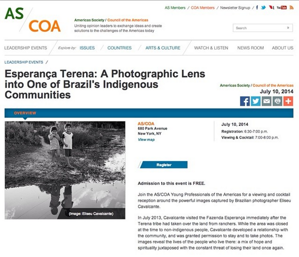  July 10, 2014 - At the Americas Society : A Photographic Lens Into One of Brazil's Indigenous Communities.