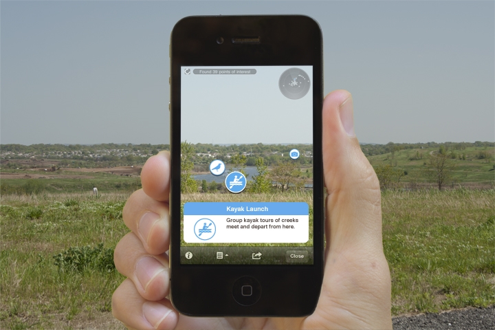 Freshkills Park+. A smartphone-based augmented-reality app constructed using the Layar browser. Users were able to view the landscape through their phone and receive relevant information, audio, video, links and downloads in real time. A collaboration with Carlos J. Gomez de Llarena of media architecture studio Med44 .
