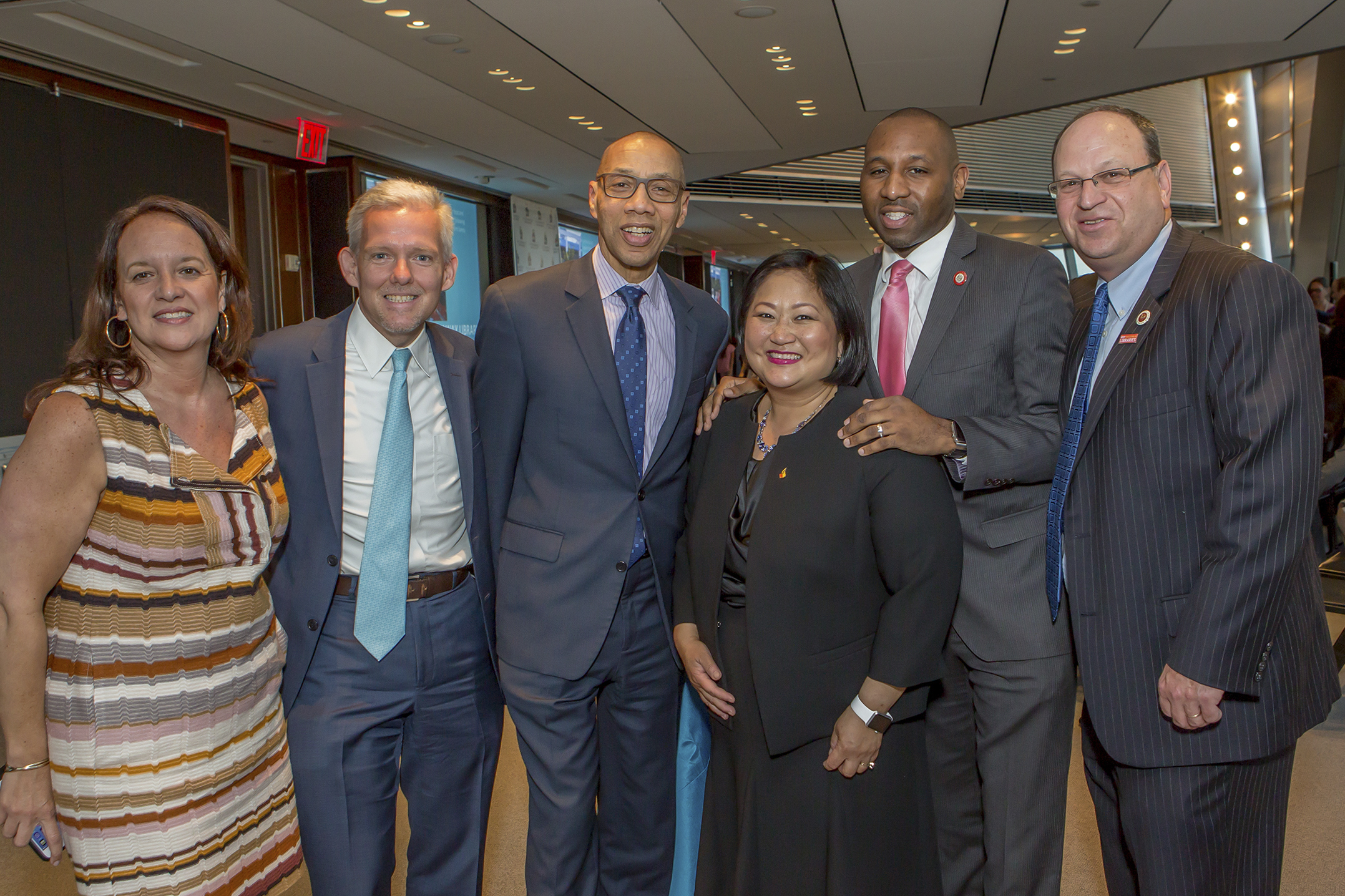  Haeda Mihaltses, Queens Library Trustee; Council Member Jimmy Van Bramer; Queens Library President Dennis Walcott; Eve Cho Guillergan, Queens Library Trustee; Council Member Donovan Richards; and Council Member Barry Grodenchik 