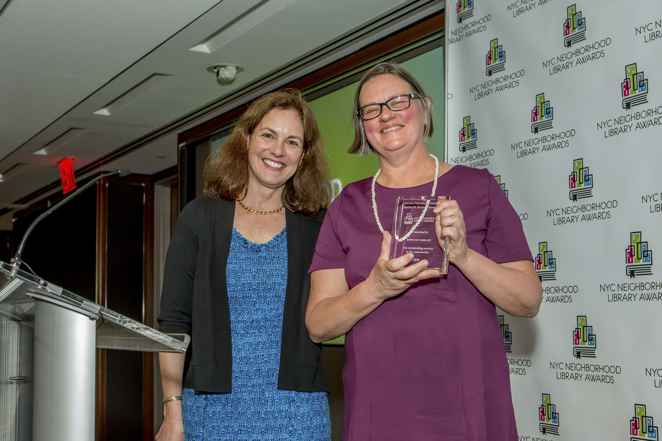 Sharon Greenberger, Trustee of the Charles H. Revson Foundation and Danita Nichols, Manager of the Inwood Library