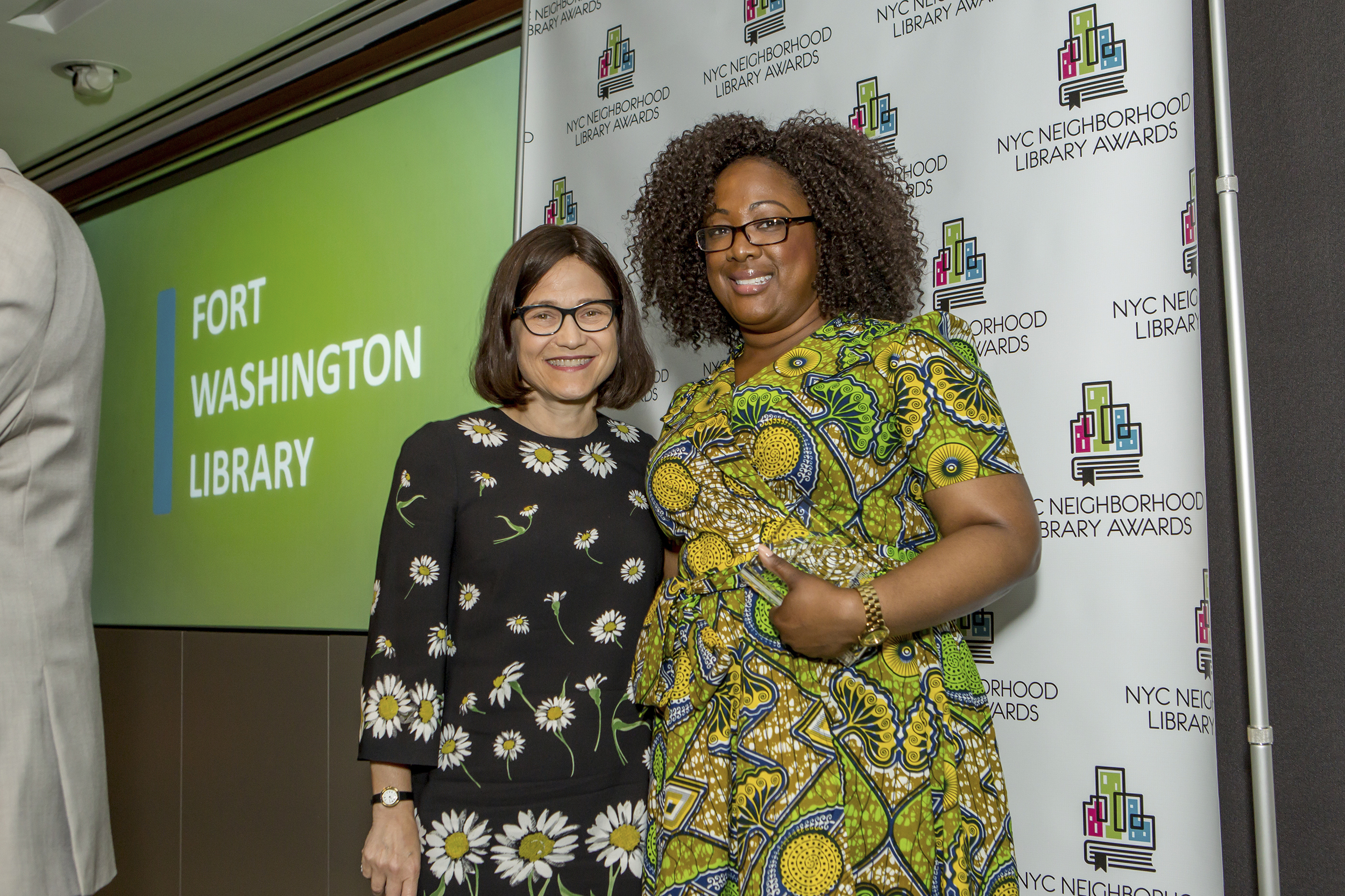 Suzanne Gluck, Trustee of the Charles H. Revson Foundation and Kassandre Innocent, Manager of the Fort Washington Library