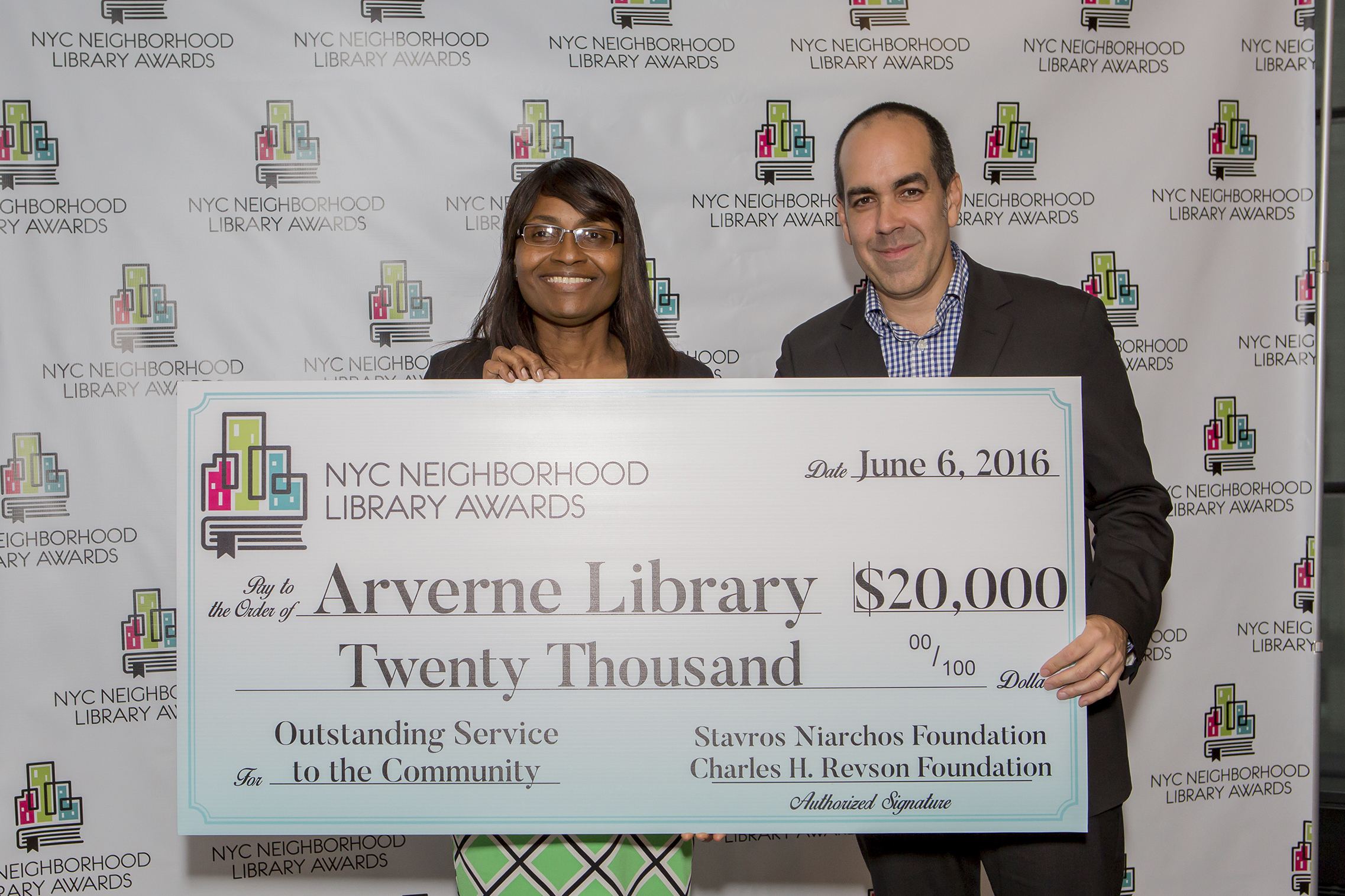 Nicole Gordon, Manager of the Arverne Library and Richard Reyes Gavilan, Executive Director of the D.C. Public Library & Library Awards Judge