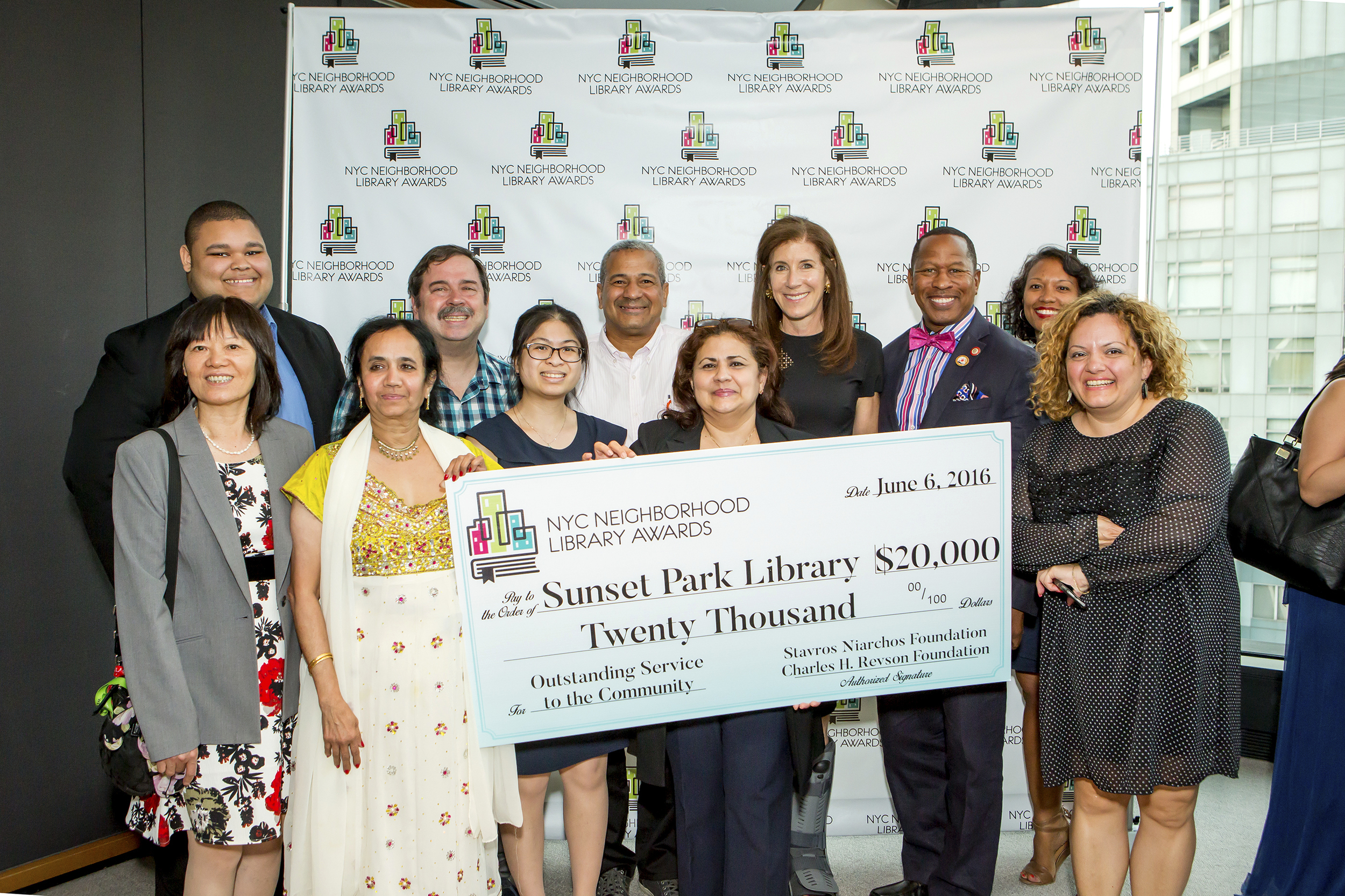 Staff of the Sunset Park Library and Council Member Andy King