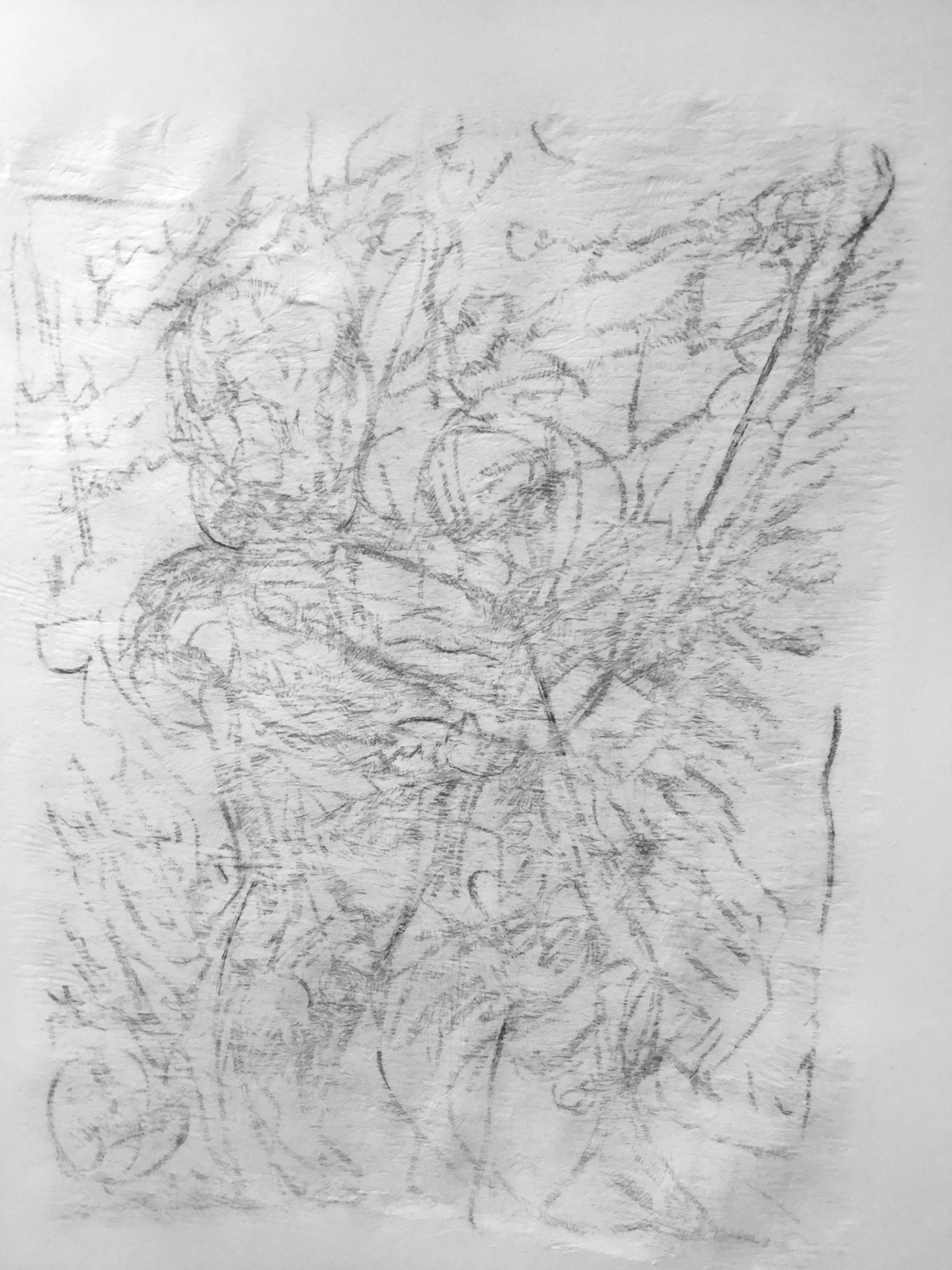 silverpoint, carving and china marker on paper, 2016