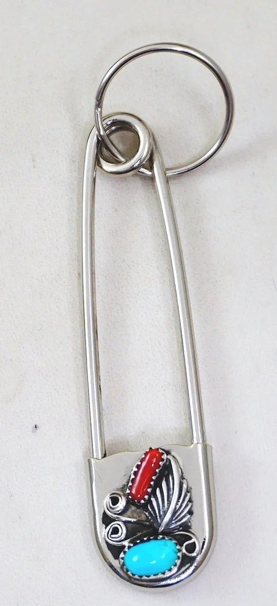 navajo-turquoise-coral-silver-safety-pin-key-ring-arviso-1045T-.JPG