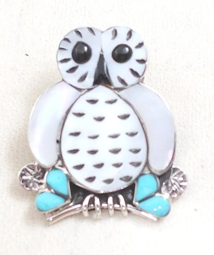 漆　器5点 Zuni Multi Stone Inlay Snow Owl Pin Pendant Kallestewa