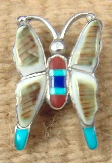 Item # 669N- Zuni Multi Stone Inlay Butterfly Pin/Pendant by P 