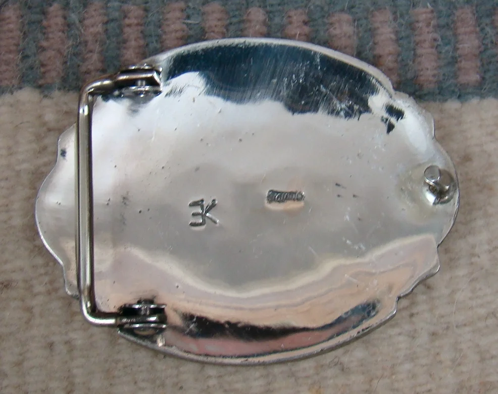 Item # 769P - Navajo Heartline Buffalo Silver Overlay Belt Buckles 