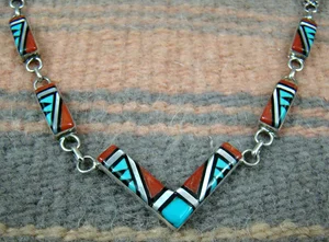 Item # 782T - Zuni 7 Section Geometrical Multi Stone Inlay