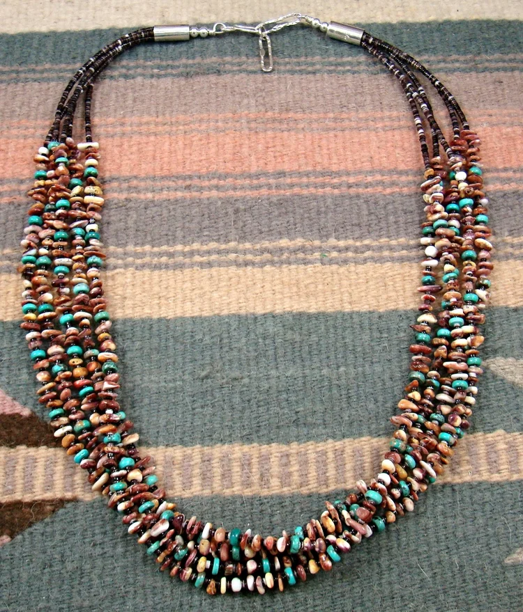 Item #787B- Navajo Strand Multistone Heshi Necklace by