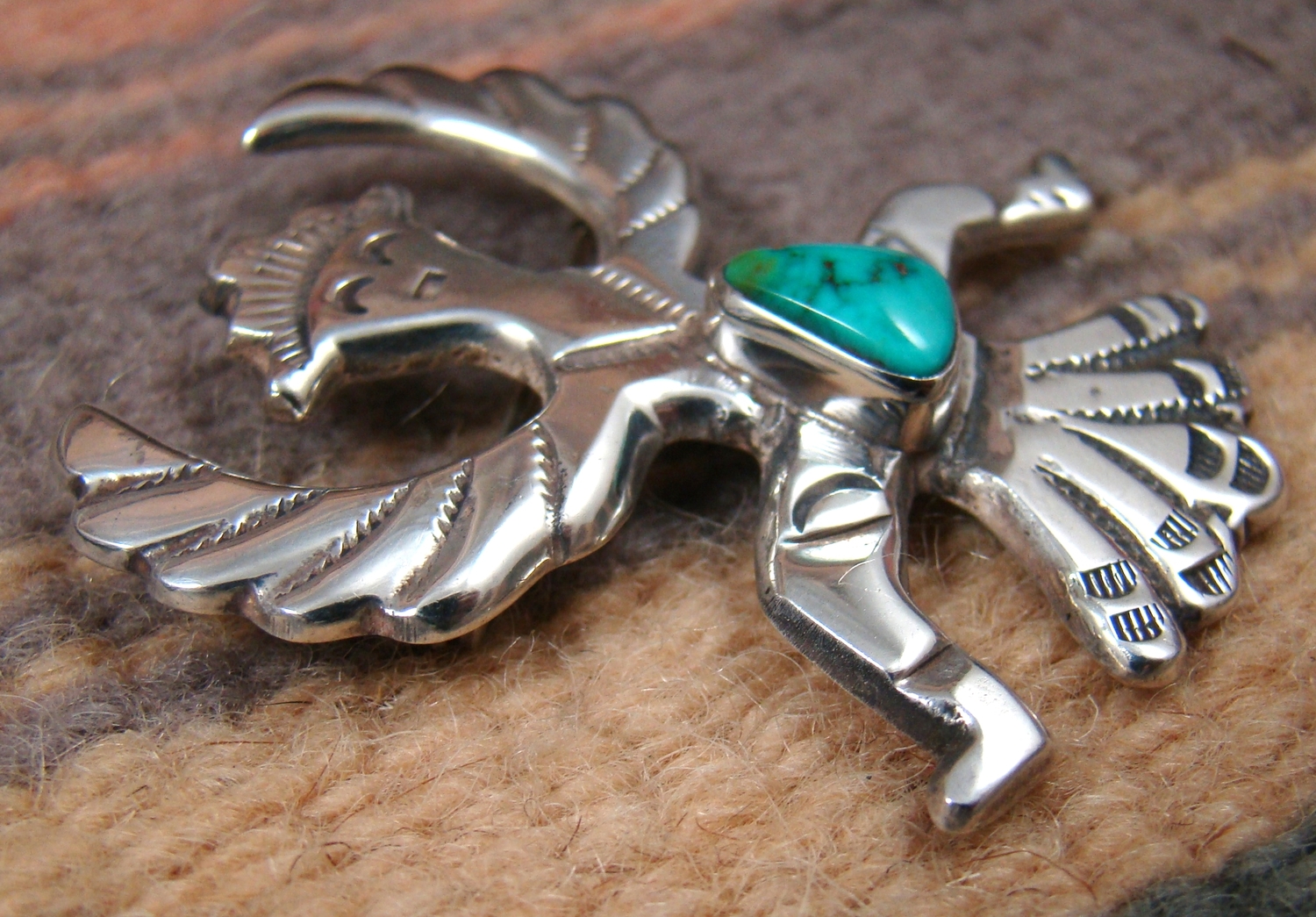 Firebird Jewelers Onyx Native American Navajo Silver Pin Pendant 