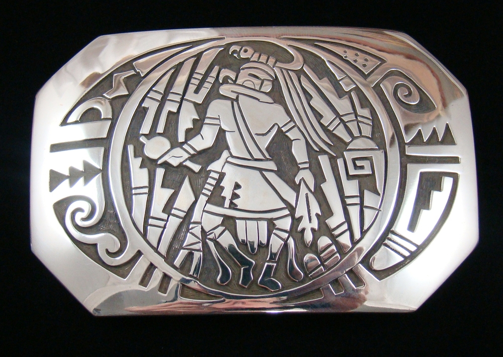 Item #803P- Navajo Kachina Decorative Silver Overlay Belt Item #803P- Navajo Kachina Decorative Silver Overlay Belt