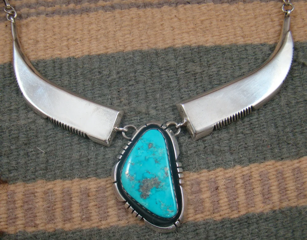 Item #805W- Navajo 3pc Turquoise Solid Silver Bear Claw Necklace