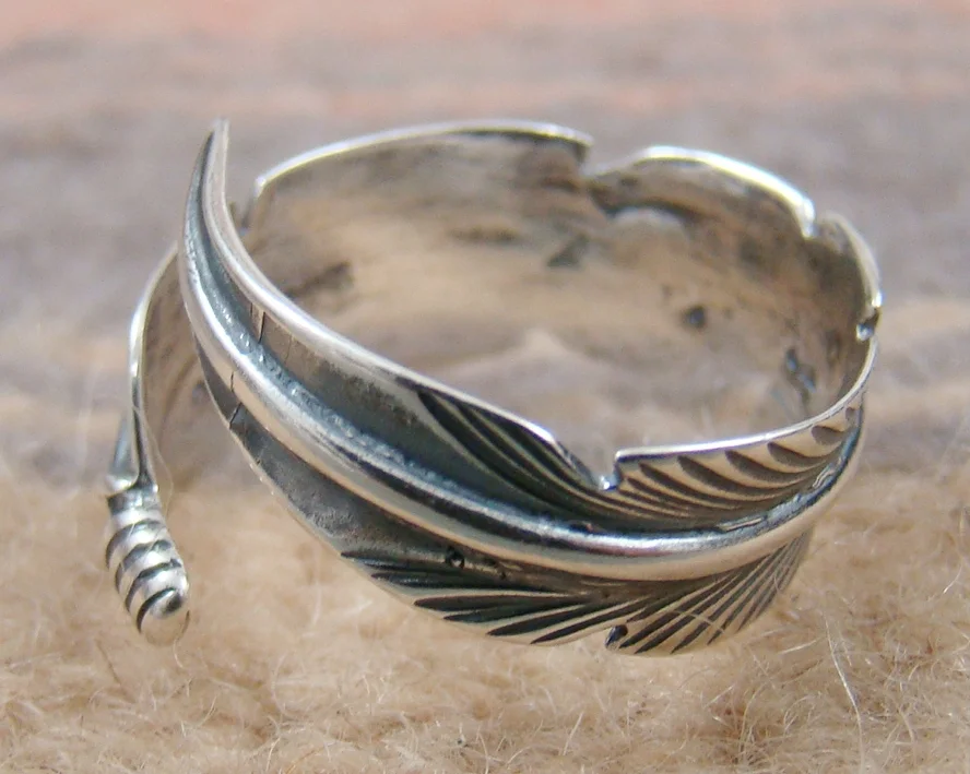 Item #812F- Navajo Sterling Silver Feather Wrap Adjustable Rings