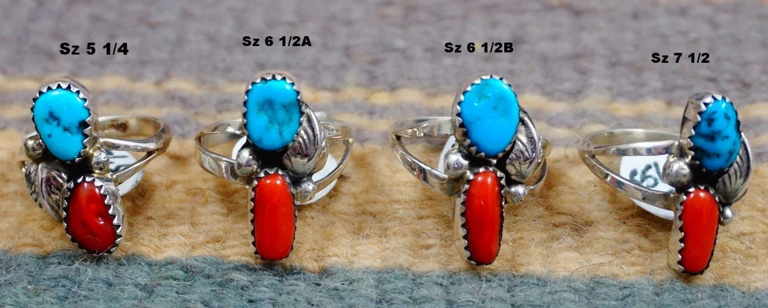 Women's Native American Turquoise and Coral Rings- EAGLE ROCK TRADING ...