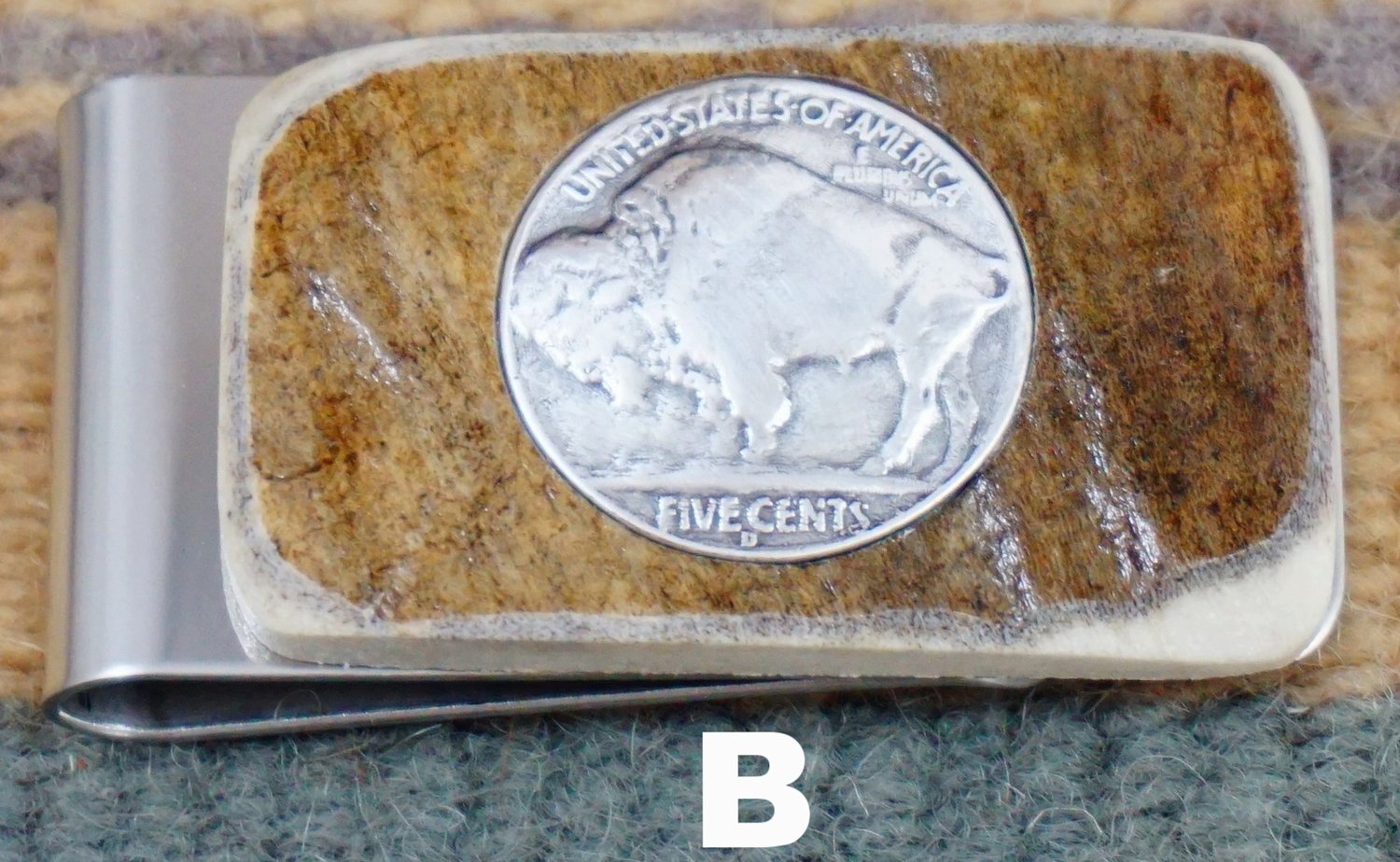 Item #828K- Elk Horn Buffalo/Indian Head Nickel Money Clip —Money