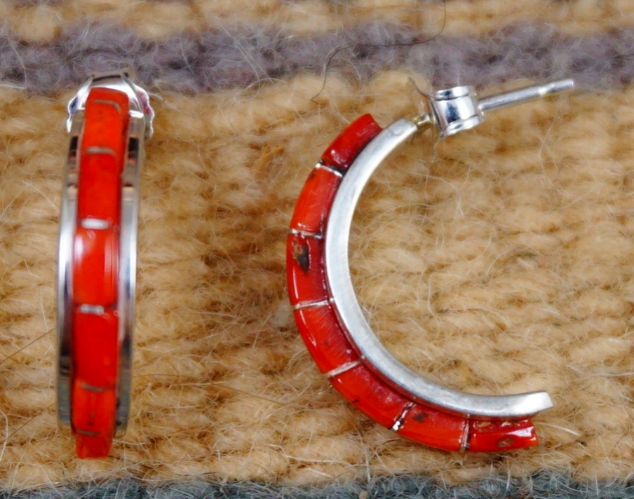 Item #829B-1- Zuni 14ct Raised Coral Inlay Half Hoop Item #829B-1- Zuni 14ct Raised Coral Inlay Half Hoop