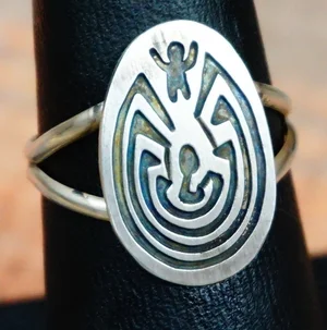 Item # 736H-Navajo Man in the Maze Silver Overlay Rings by S.GENE