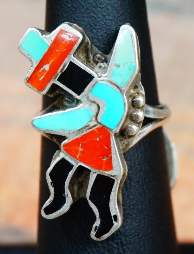 Item # 161P-Vintage Zuni Rainbow Man Kachina Ring Sz 5 3/4