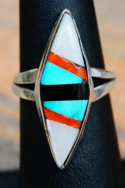 Item # 660T-Zuni Multi Stone Inlay Spearhead Ring Sz 6 1/2